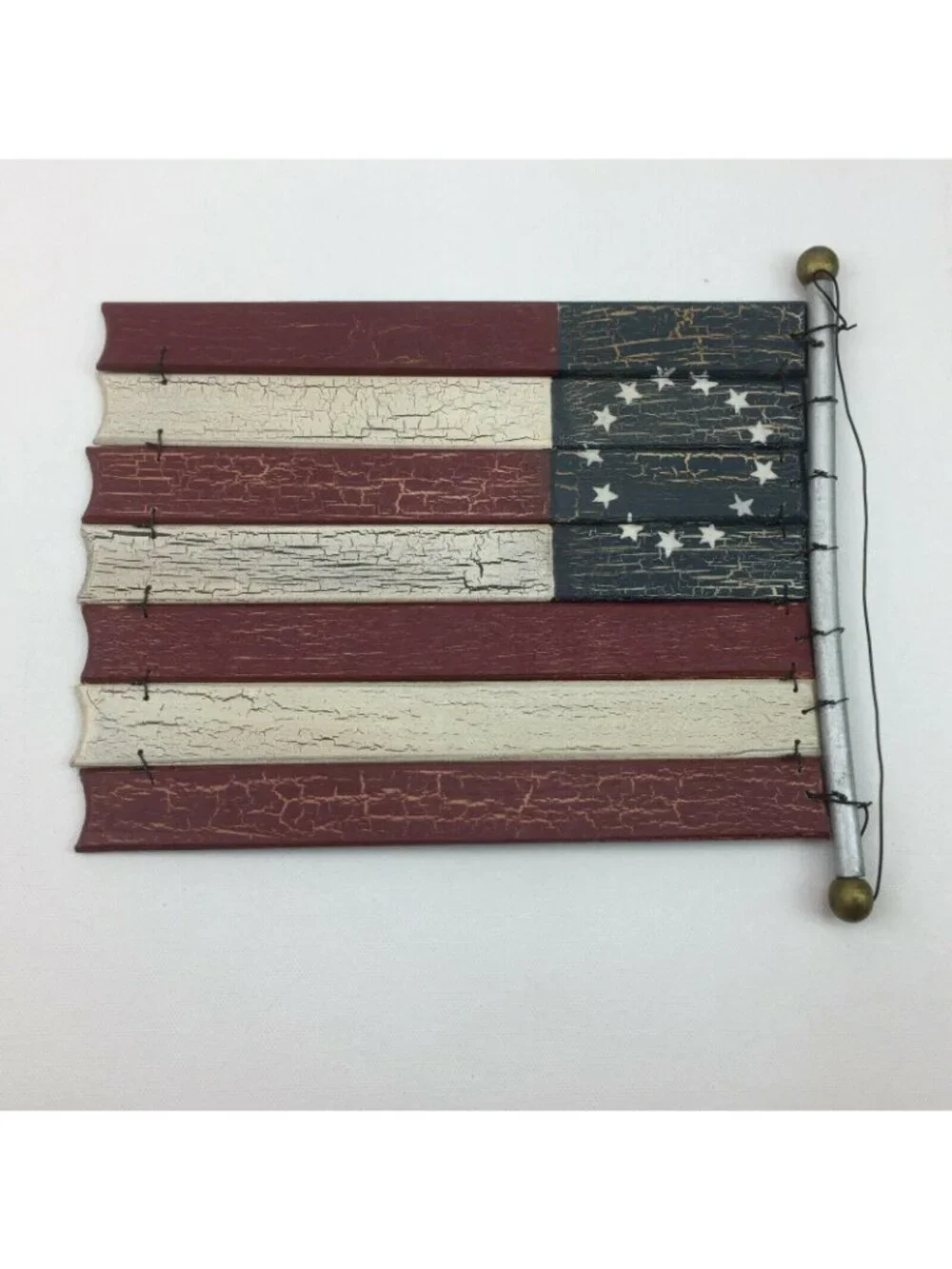 Americana Home Decor Art Wood USA Flag Original 13 Stars Red White Blue Stripes